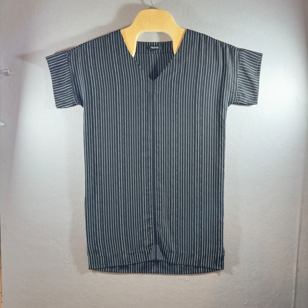 571 | Madewell Black White Pinstripe V Neck Shift Dress Tunic Mini Small